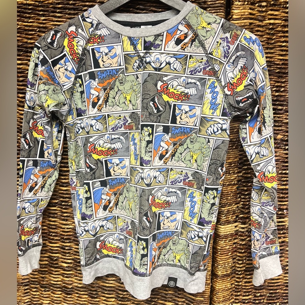 Molo-Youth Gray Comic Print Lightweight‎ Sweatshirt, Size: 140